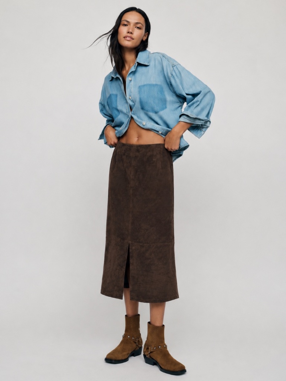 Alfani Women’s 100% Suede Leather Midi Pencil Skirt Chocolate Brown Size 10